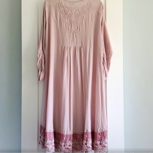 Soft Surroundings Genevieve Embroidered Dusty Rose Bohemian Midi Dress Sz Large - Picture 4 of 7